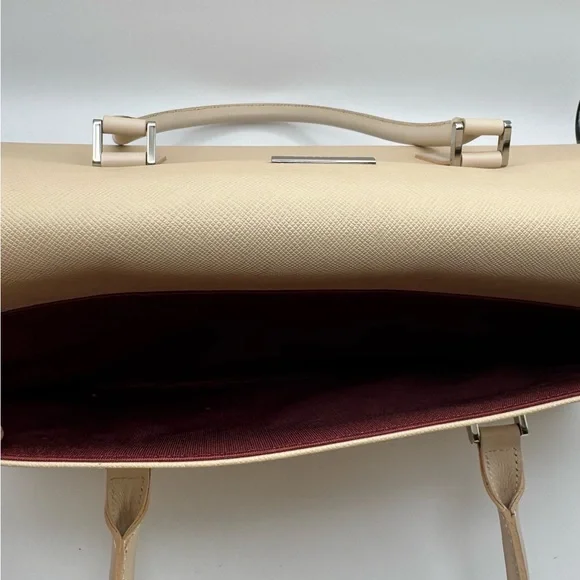 Burberry Saffiano Leather Structured Top Handle Tote Bag Beige Nova Check Large - Picture 5 of 10